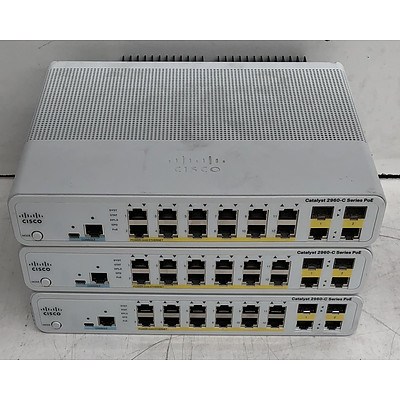 Cisco Catalyst Compact (WS-C2960C-12PC-L) 2960-C Series PoE Ethernet Switches - Lot of Three