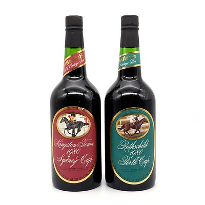 St Halletts Racing Series Port - Kingston Town 1980 Sydney Cup and Rothschild 1980 Perth Cup - Lot of Two Bottles (2)