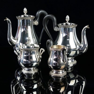 Christofle France Malmaison Pattern Four Piece Silverplate Tea and Coffee Service