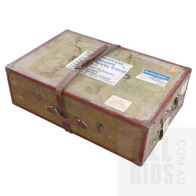 Vintage Metal Bound Military Steamer Trunk
