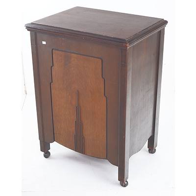 Vintage New Home Treadle Sewing Machine in Oak and Walnut Cabinet