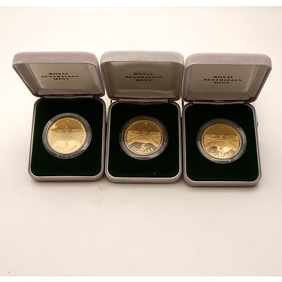 Three RAM 1988 $5 Proof Parliament House Coins