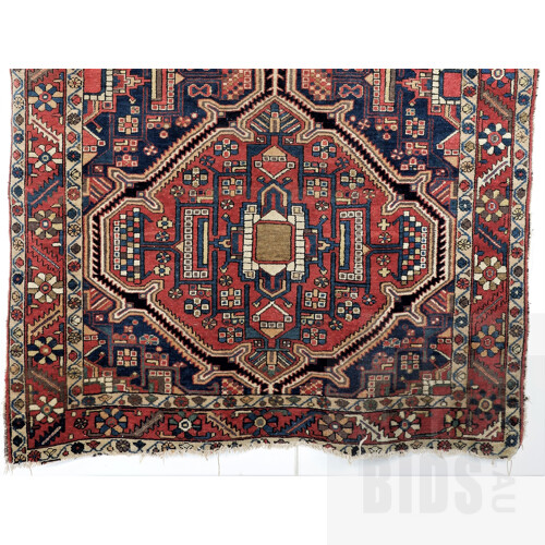 Very Interesting Antique Caucasian North West Persian Transitional Zone Hand Knotted Wool Rug