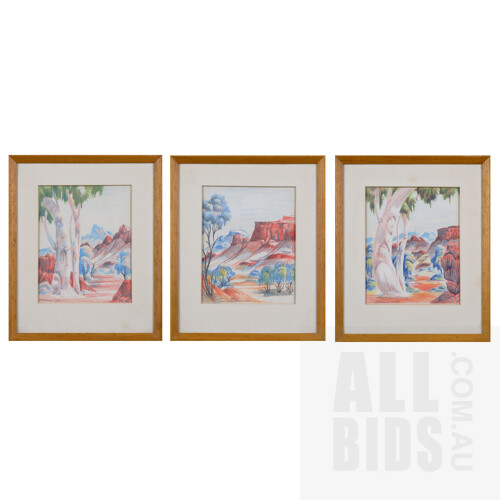 Athanasius Titus Renkaraka (1944-1989), Three Central Australian Landscapes, Pencil on Paper, each 18 x 15 cm (3)