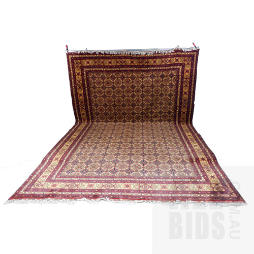 Impressive Massive Persian Hand Knotted Wool Pile Main Carpet with Mina Khani Design and Kilim Fringe Ends