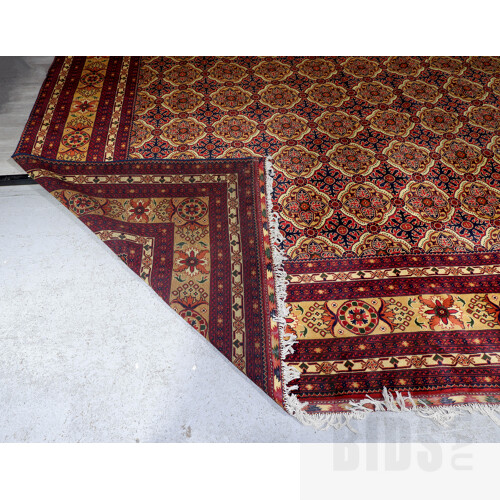 Impressive Massive Persian Hand Knotted Wool Pile Main Carpet with Mina Khani Design and Kilim Fringe Ends