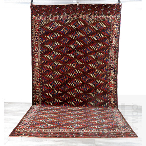 Unusually Large Antique Turkoman Tekke Yomut Tribe Hand Knotted Main Carpet with Dyrnak Gul Motifs