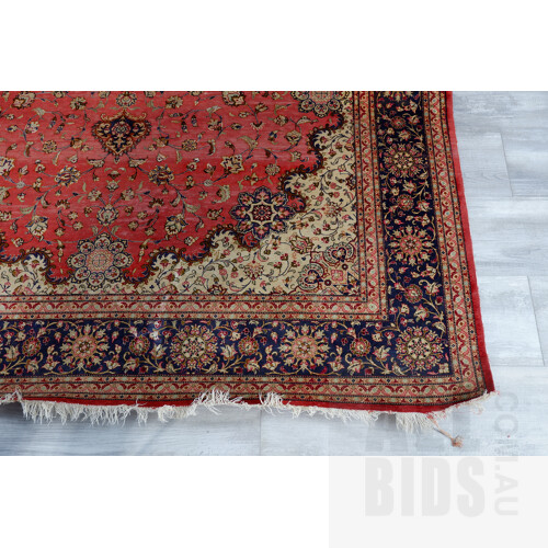 Very Fine Vintage Full Silk Persian Hand Knotted Rug with Inscribed Signature Cartouche and Classic Book Cover Design