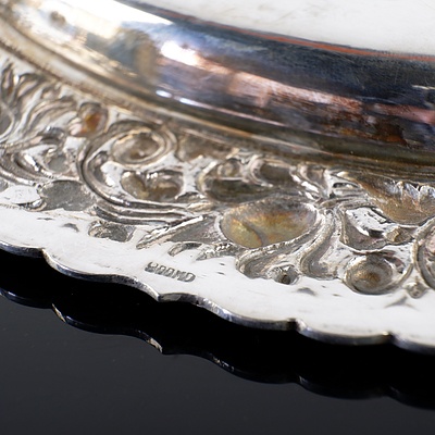 Yogya .800 Silver Tray with Heavily Repousse Border