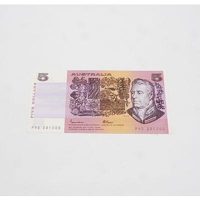 $5 1985 Johnston Fraser Australian Five Dollar Banknote R209 PVE281500
