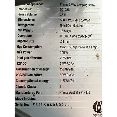 Primus Camping Cooler - 3 Way (LP GAS, 240V AC, 12V DC)