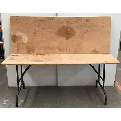 Wooden Folding Trestle Tables - Lot Of Two