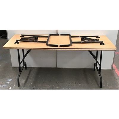 Wooden Folding Trestle Tables - Lot Of Two