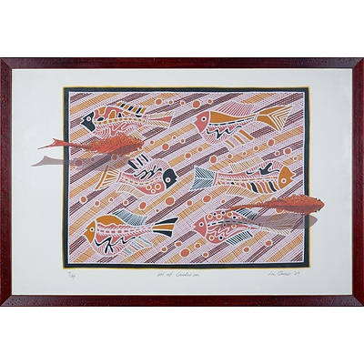 Lin Onus (1948-1996 Yorta Yorta language group), Koi at Sankei-En 1989, Screenprint, 50 x 70 cm (image size)