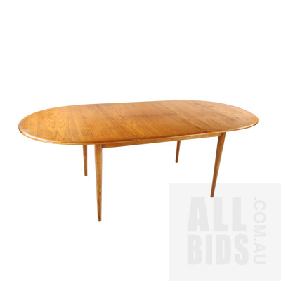 Mid Century T H Brown Teak Veneer Single Extension Dining Table - Makers Label Underneath