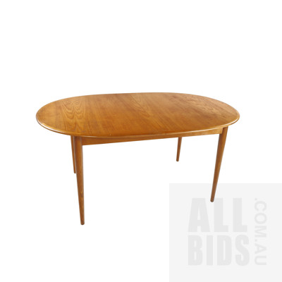 Mid Century T H Brown Teak Veneer Single Extension Dining Table - Makers Label Underneath