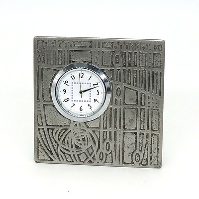 Charles Rennie Mackintosh Pewter Desk Clock, Glasgow Rose