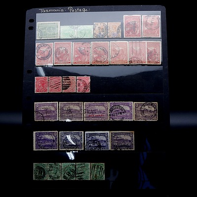 Sheet of Tasmanian Pre Decimal Stamps, Various Over Stamps