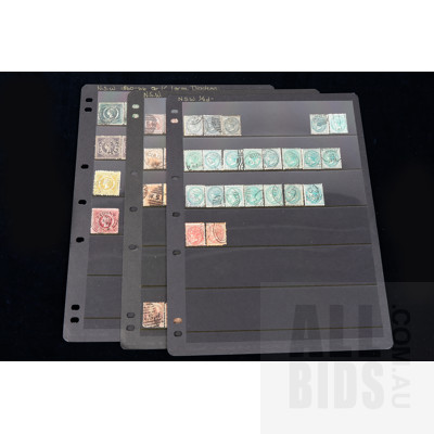 Three Sheets of Antique NSW Stamps, With Various Overstamps and Perforations