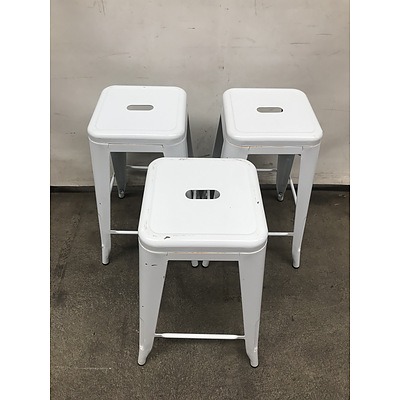 White Replica Tolix Bar Stools -Lot Of Three