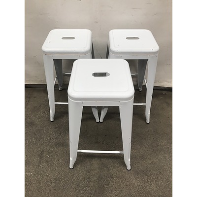 White Replica Tolix Bar Stools -Lot Of Three