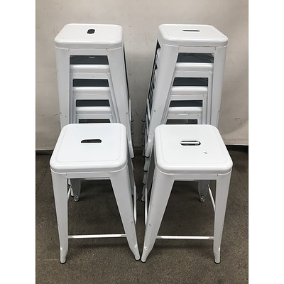 White Replica Tolix Bar Stools -Lot Of Ten