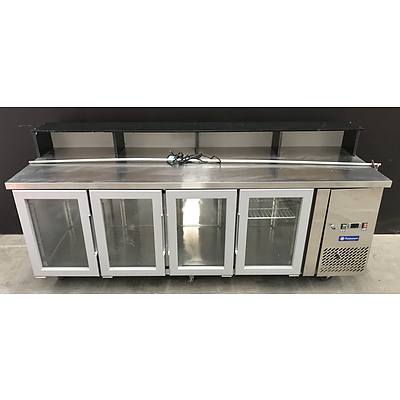 Snowman 560L Stainless Steel Prep Bench with 4 Door Display Fridge Underneath