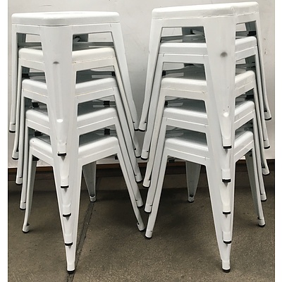 White Replica Tolix Bar Stools - Lot Of Ten