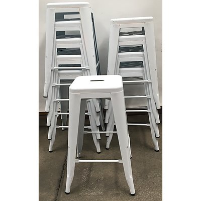 White Replica Tolix Bar Stools -Lot Of Ten