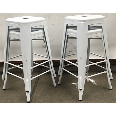 White Replica Tolix Bar Stools -Lot Of Four