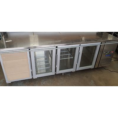 Snowman 560L Stainless Steel Prep Bench with 4 Door Display Fridge Underneath