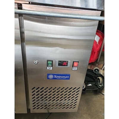 Snowman 560L Stainless Steel Prep Bench with 4 Door Display Fridge Underneath