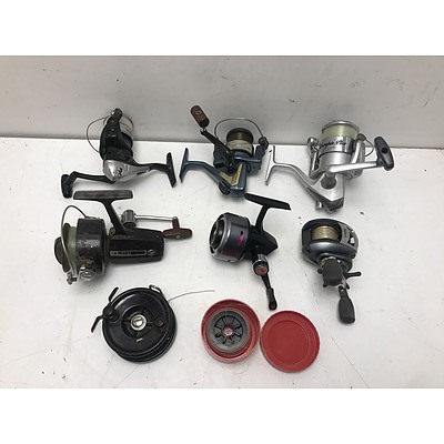 Six Fishing Reels Including Daiwa and Shimano
