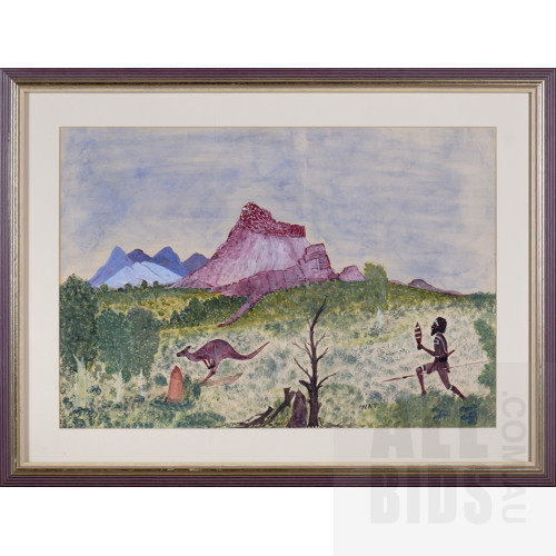 Central Australian School (20th Century), Untitled (Central Australian Landscape), Watercolour and Gouache, 29 x 56 cm