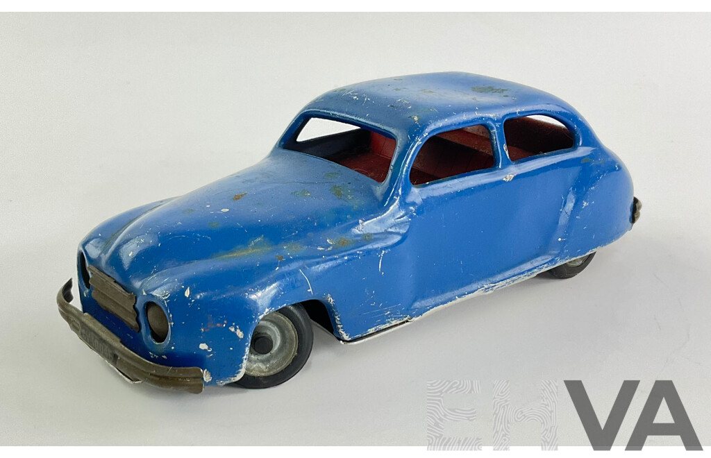 Vintage Chad Vally Pressed Steel Clock Work 1940's Sedan, Made in England