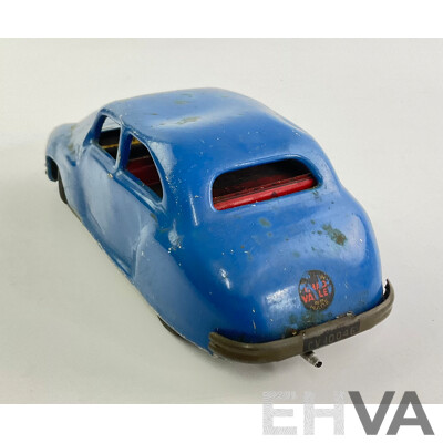 Vintage Chad Vally Pressed Steel Clock Work 1940's Sedan, Made in England