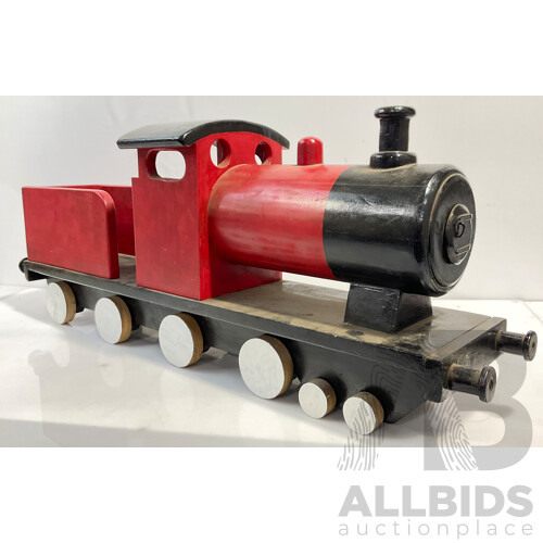 Large Vintage Toy Train Made From Timber With Cabin Doors and Boiler Door