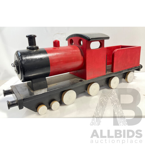 Large Vintage Toy Train Made From Timber With Cabin Doors and Boiler Door