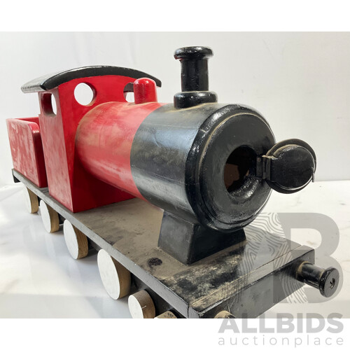 Large Vintage Toy Train Made From Timber With Cabin Doors and Boiler Door