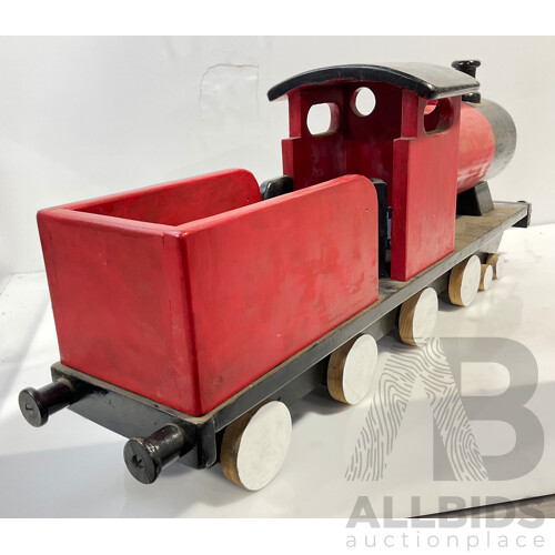 Large Vintage Toy Train Made From Timber With Cabin Doors and Boiler Door