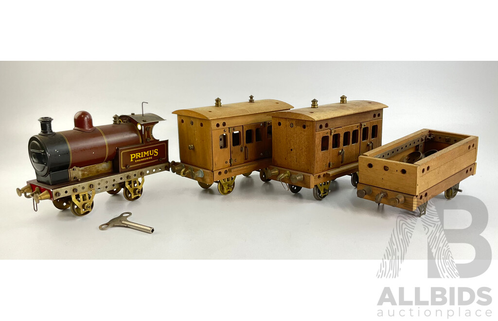 Rare Primus Engineering Wind Up Toy Steam Locomotive 217 and Carriages
