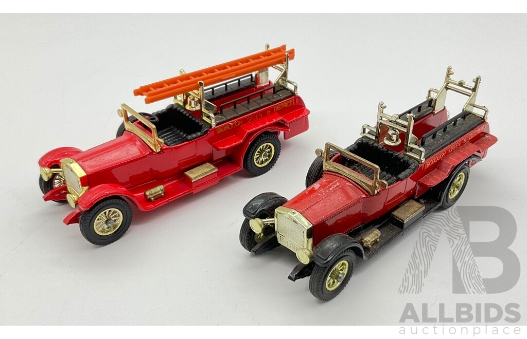 Two Vintage Diecast Matchbox Rolls Royce Borough Green and District Fire Engines, Made in England