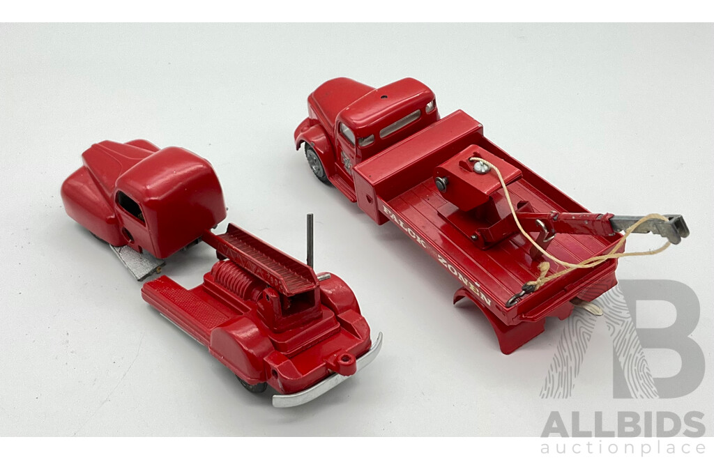 Vintage Tekno Falck Zonen Tow Truck and Solido Fire Engine for Parts or Repair