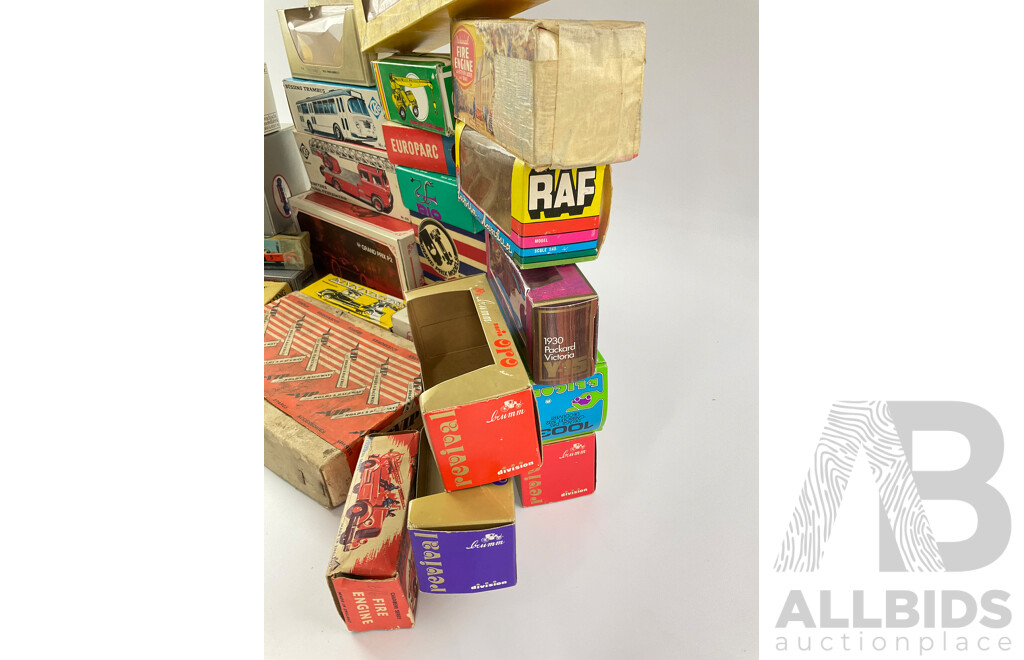 Collection of Approx Thirty Five Toy Model Boxes Including Tri-Ang, CKO, RAF, Matchbox and More