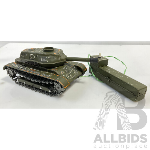 Vintage Trade Mark Modern Toys Tin Plate Remote Controlled Tank Made in Japan