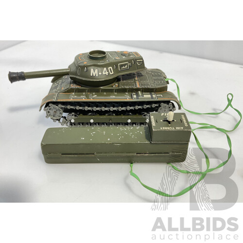 Vintage Trade Mark Modern Toys Tin Plate Remote Controlled Tank Made in Japan
