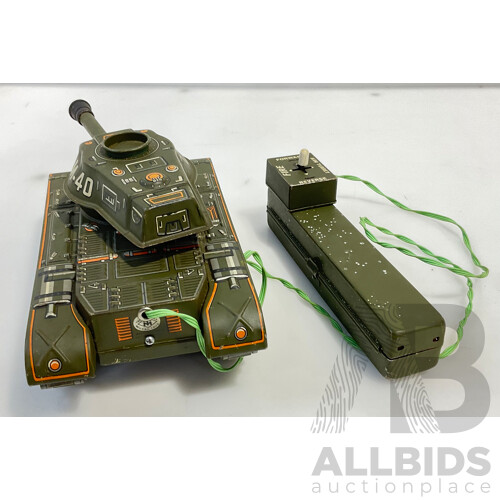 Vintage Trade Mark Modern Toys Tin Plate Remote Controlled Tank Made in Japan