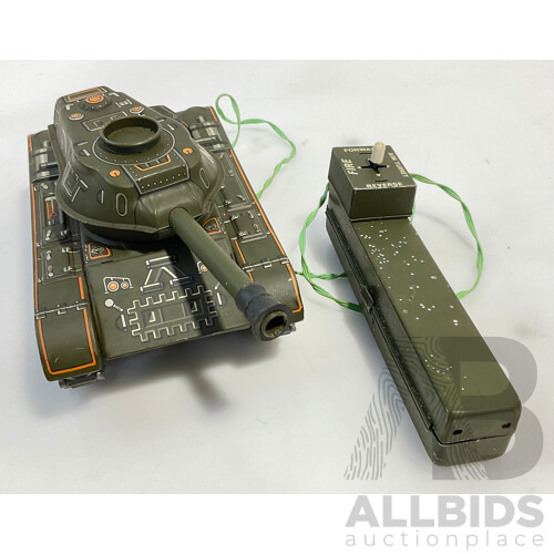 Vintage Trade Mark Modern Toys Tin Plate Remote Controlled Tank Made in Japan