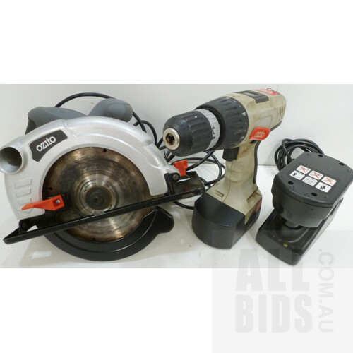 Ozito 185mm Electric Circular Saw and Ozito 18 Volt NiCd Cordless Drill