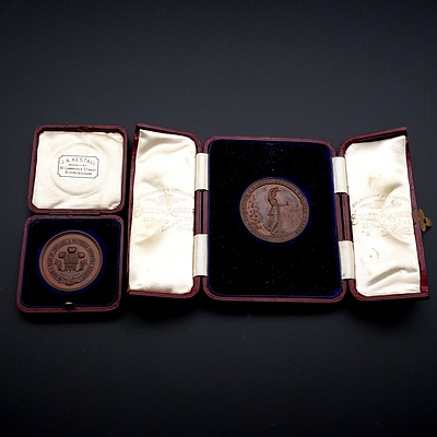 1897 & 1905 English Agricultural Bronze Medals for Cider with Original Boxs